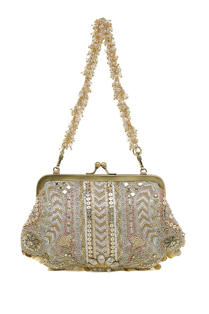Gold & Silver Crystal Embroidered Clutch by Doux Amour at Pernia's Pop Up Shop