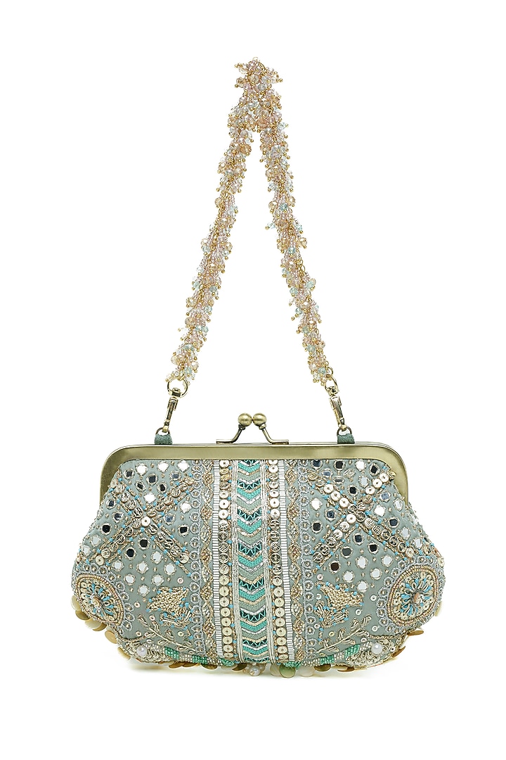 Jade Green Crystal Embroidered Clutch by Doux Amour at Pernia's Pop Up Shop