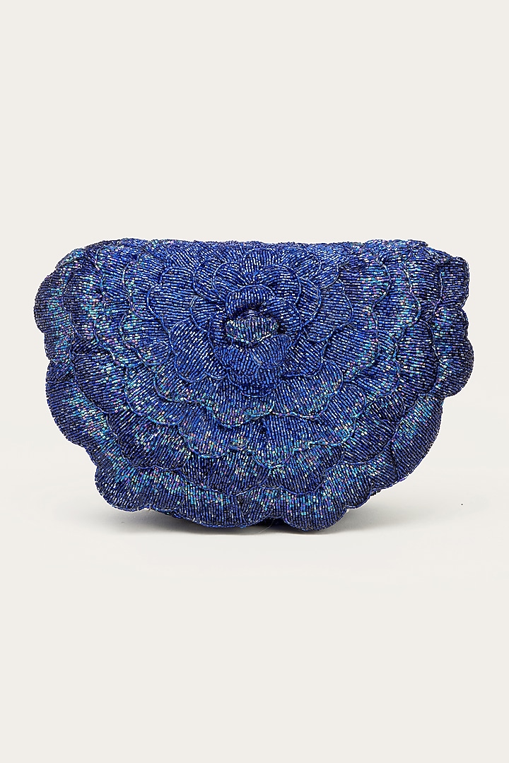 Electric Blue Hand Embroidered Clutch by Doux Amour