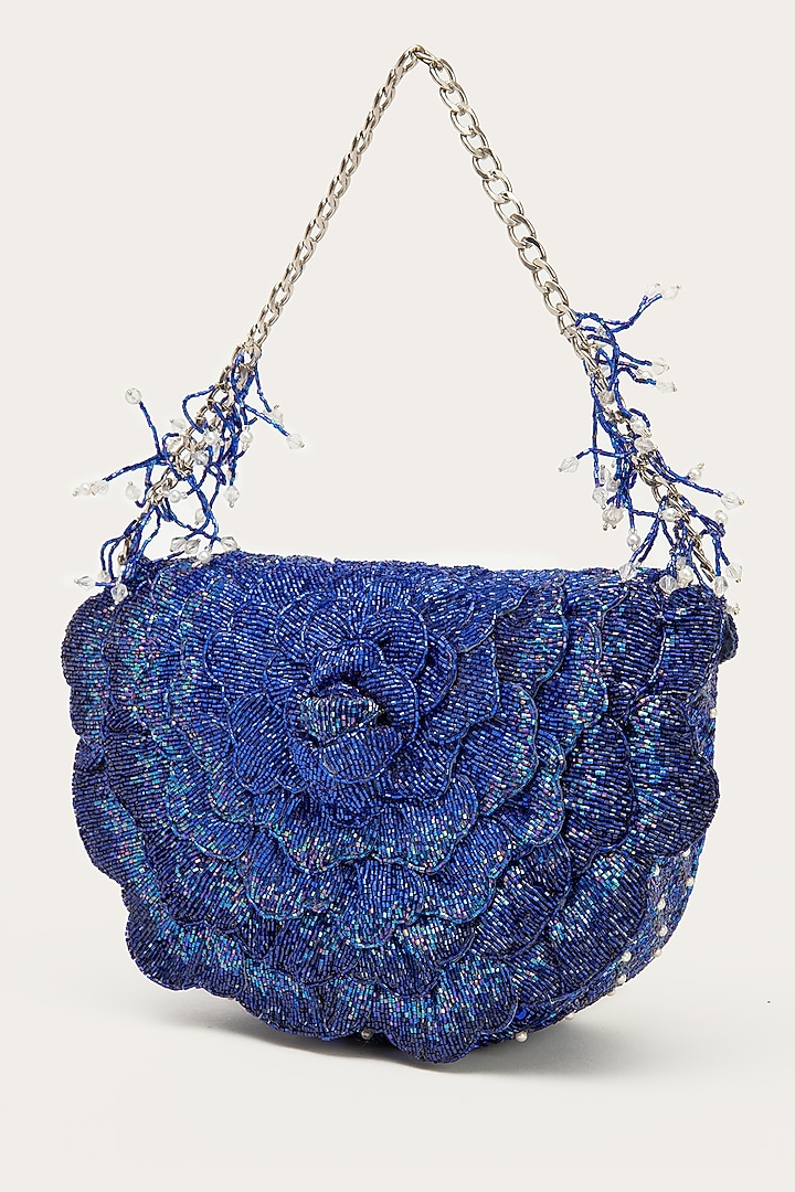 Electric Blue Hand Embroidered Clutch by Doux Amour at Pernia's Pop Up Shop