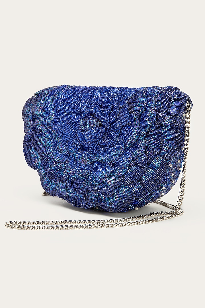 Electric Blue Hand Embroidered Clutch by Doux Amour at Pernia's Pop Up Shop