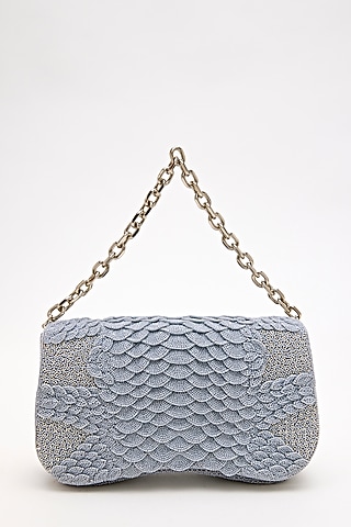 Grey Microfiber & Japanese Bugle Beaded Handcrafted Bag by Doux Amour