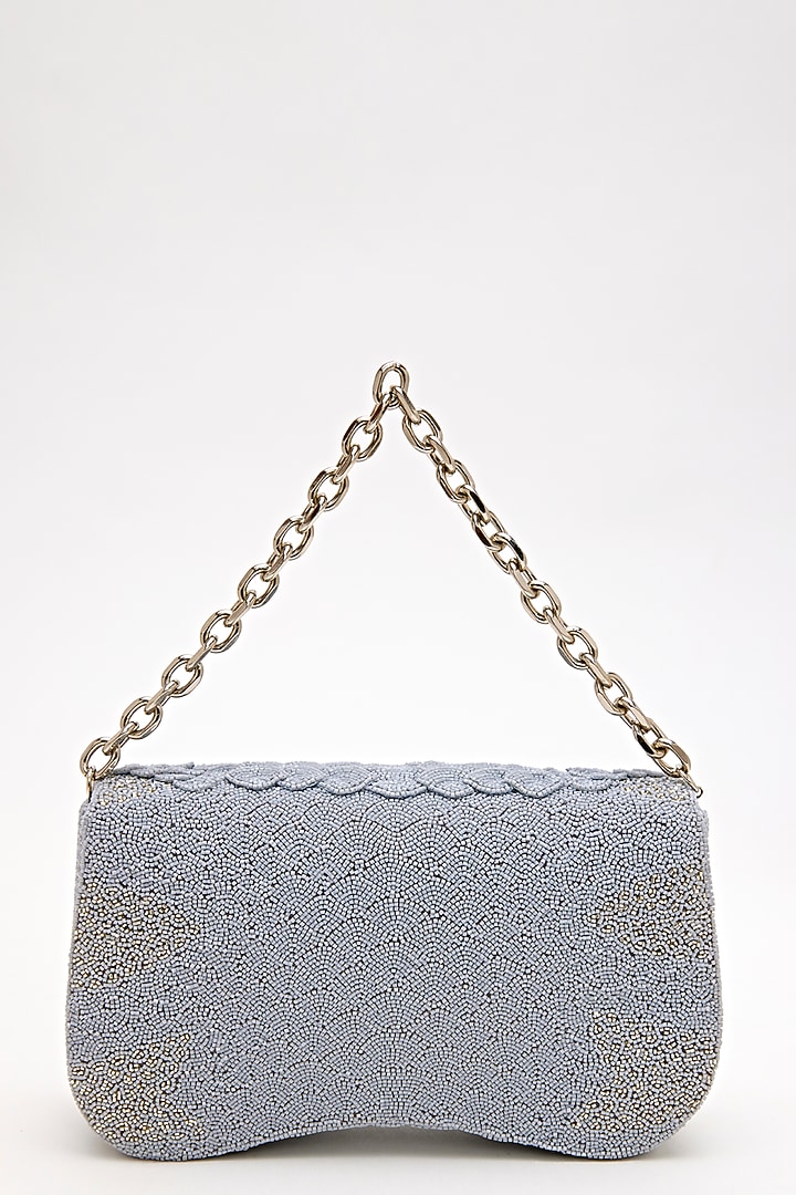 Grey Microfiber & Japanese Bugle Beaded Handcrafted Bag by Doux Amour at Pernia's Pop Up Shop