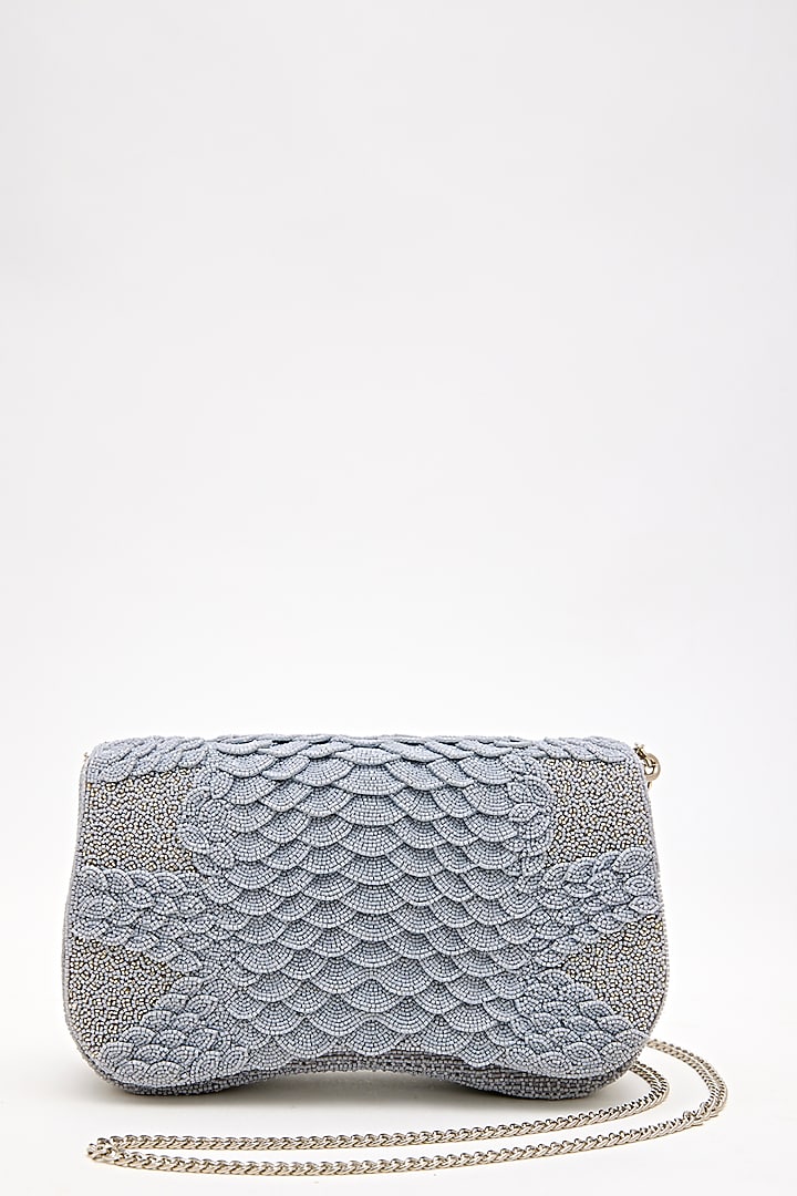 Grey Microfiber & Japanese Bugle Beaded Handcrafted Bag by Doux Amour at Pernia's Pop Up Shop