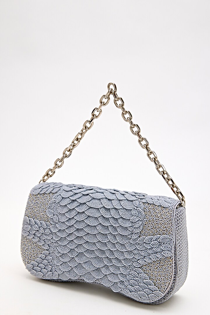 Grey Microfiber & Japanese Bugle Beaded Handcrafted Bag by Doux Amour at Pernia's Pop Up Shop