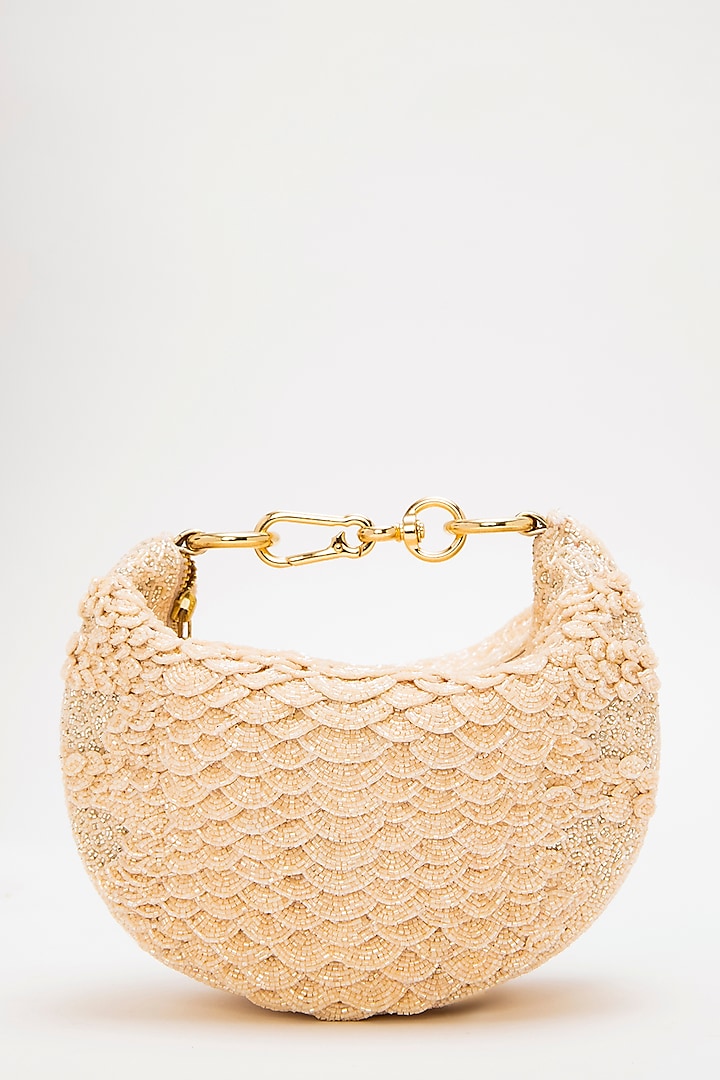 Apricot Suede Bead Hand Embroidered Clutch by Doux Amour at Pernia's Pop Up Shop