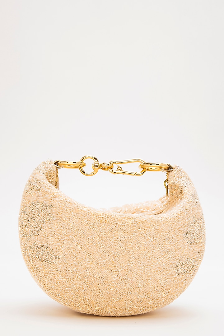 Apricot Suede Bead Hand Embroidered Clutch by Doux Amour at Pernia's Pop Up Shop