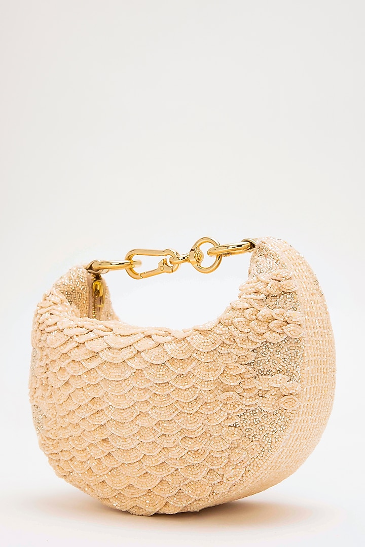 Apricot Suede Bead Hand Embroidered Clutch by Doux Amour at Pernia's Pop Up Shop
