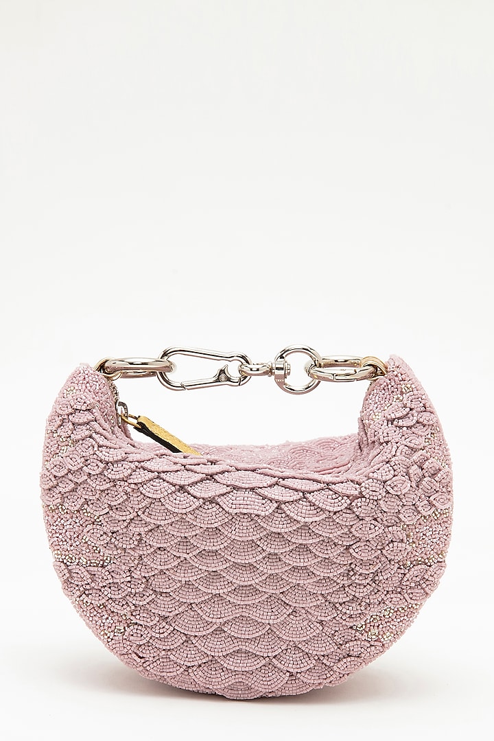 Lilac Suede Bead Hand Embroidered Clutch by Doux Amour at Pernia's Pop Up Shop