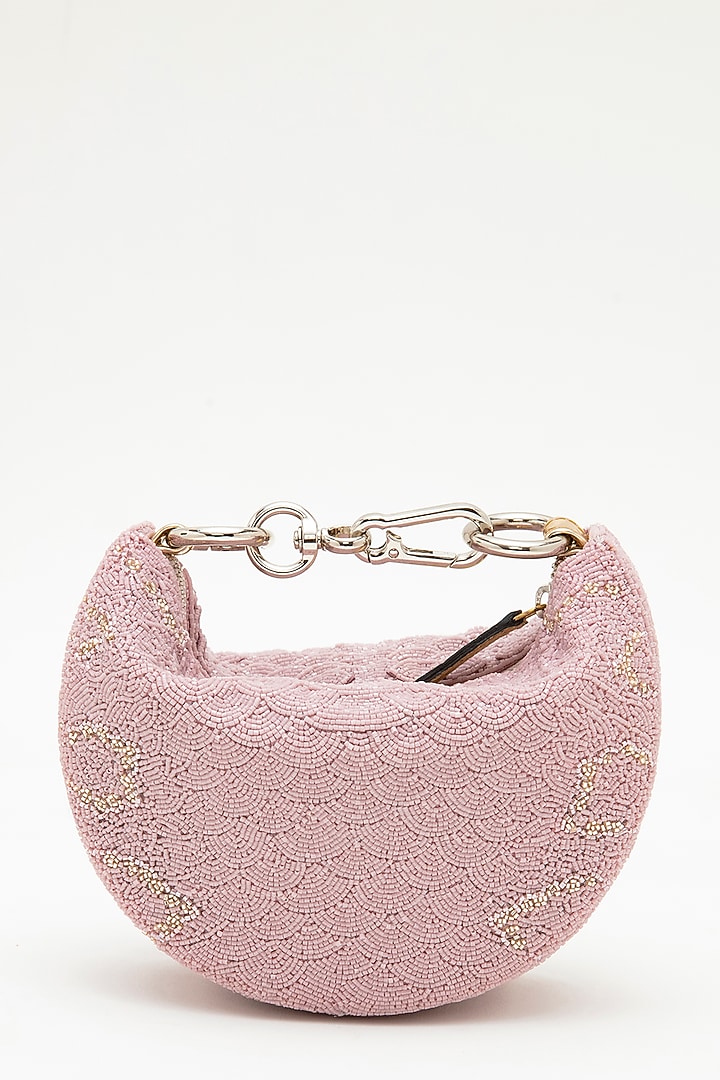 Lilac Suede Bead Hand Embroidered Clutch by Doux Amour at Pernia's Pop Up Shop