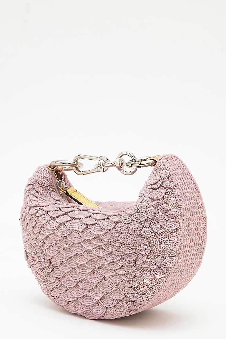 Lilac Suede Bead Hand Embroidered Clutch by Doux Amour at Pernia's Pop Up Shop