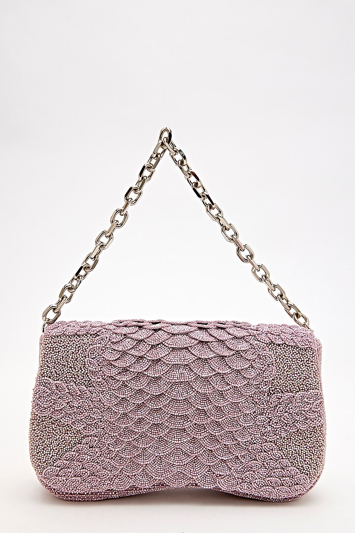 Lilac Suede Bead Hand Embroidered Clutch by Doux Amour at Pernia's Pop Up Shop