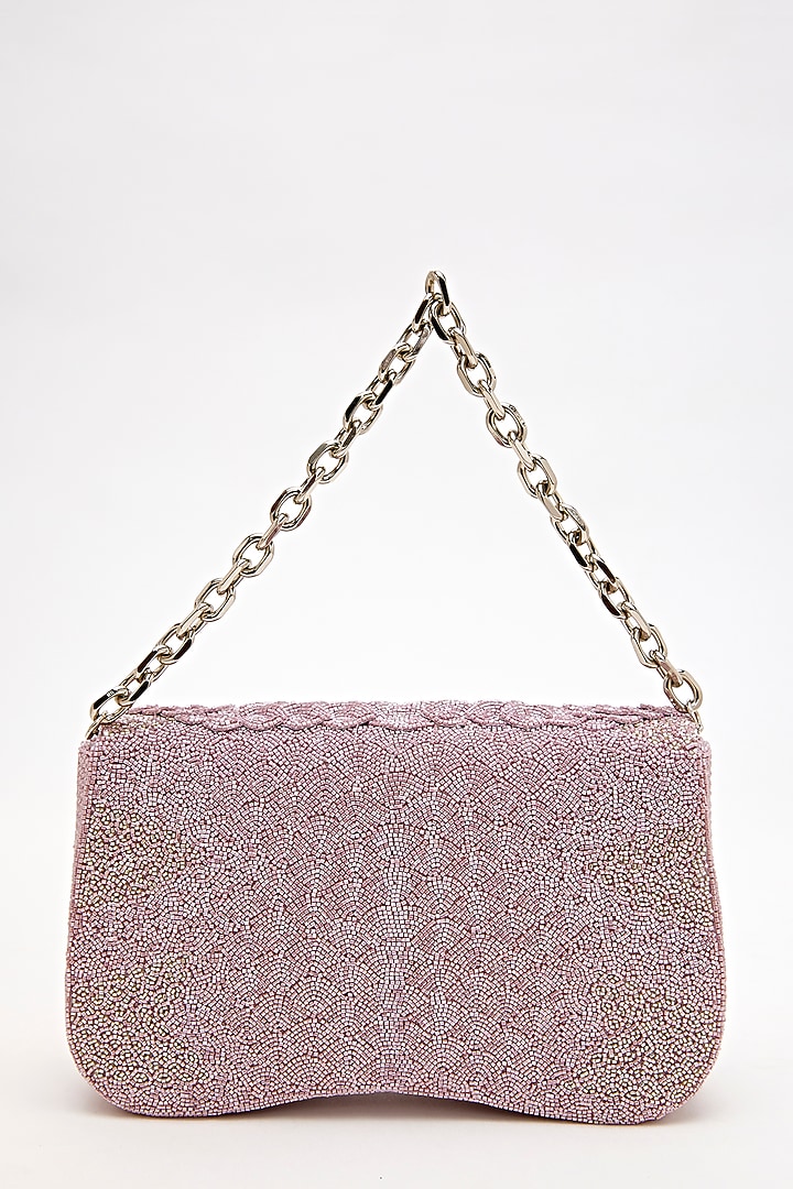 Lilac Suede Bead Hand Embroidered Clutch by Doux Amour at Pernia's Pop Up Shop