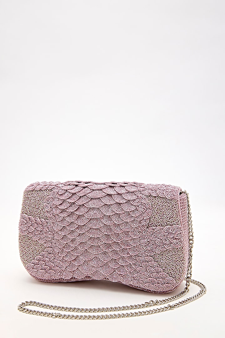 Lilac Suede Bead Hand Embroidered Clutch by Doux Amour at Pernia's Pop Up Shop