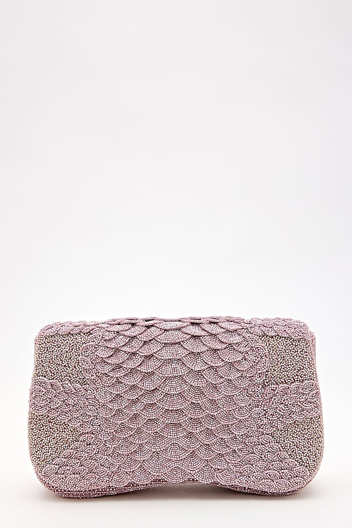 Lilac Suede Bead Hand Embroidered Clutch by Doux Amour at Pernia's Pop Up Shop
