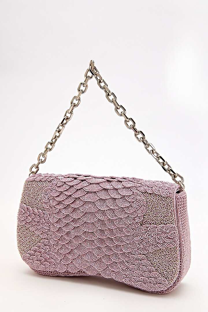 Lilac Suede Bead Hand Embroidered Clutch by Doux Amour at Pernia's Pop Up Shop