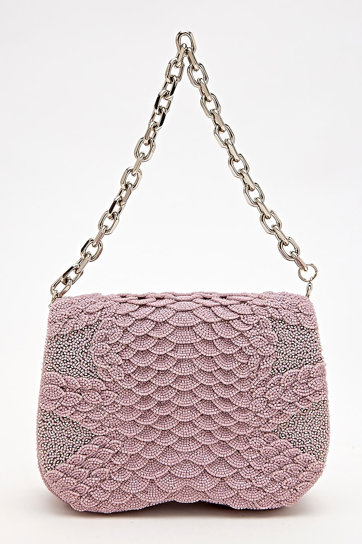 Lilac Suede Bead Hand Embroidered Clutch by Doux Amour at Pernia's Pop Up Shop