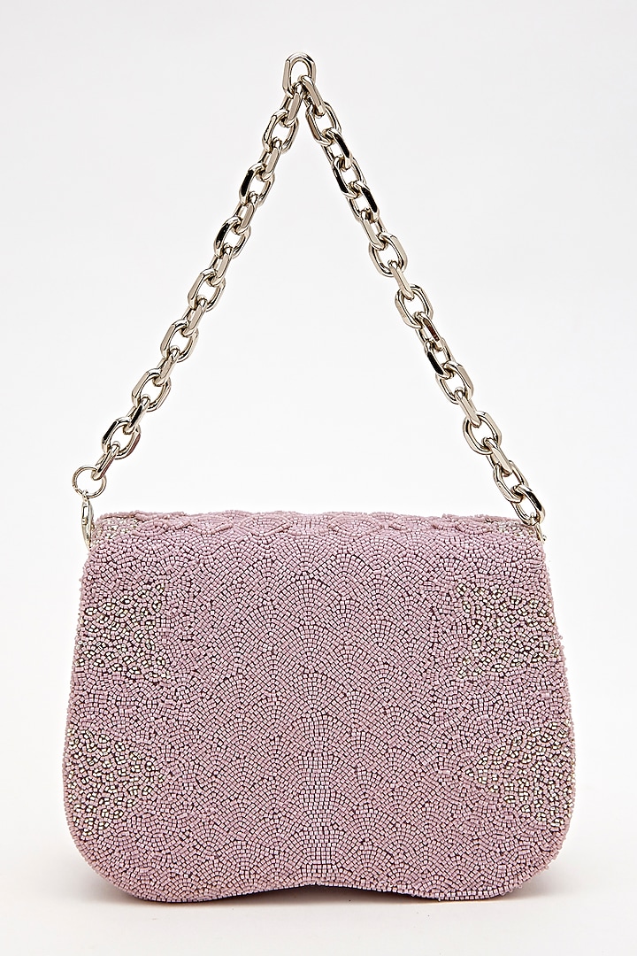 Lilac Suede Bead Hand Embroidered Clutch by Doux Amour at Pernia's Pop Up Shop