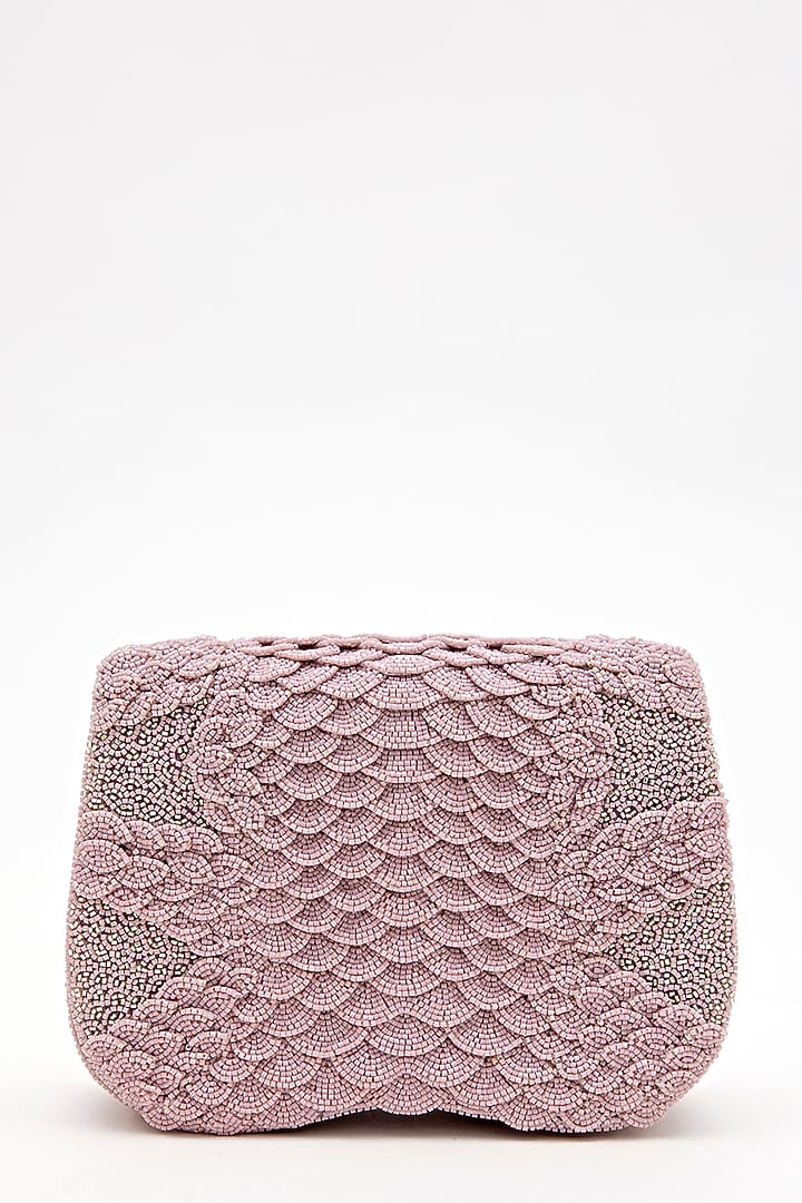Lilac Suede Bead Hand Embroidered Clutch by Doux Amour at Pernia's Pop Up Shop