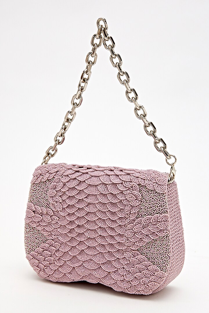 Lilac Suede Bead Hand Embroidered Clutch by Doux Amour at Pernia's Pop Up Shop