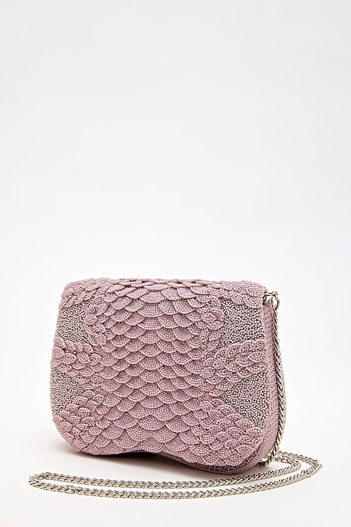 Lilac Suede Bead Hand Embroidered Clutch by Doux Amour at Pernia's Pop Up Shop