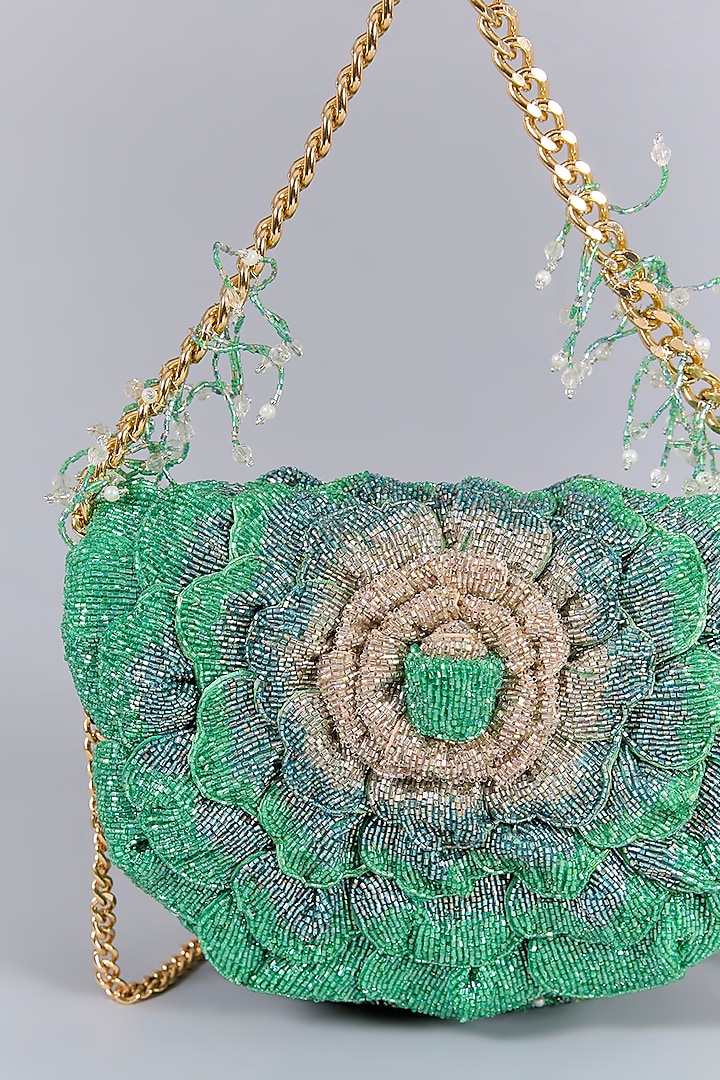 Jade Green Luxe Microfiber Suede Hand Embroidered Clutch by Doux Amour at Pernia's Pop Up Shop