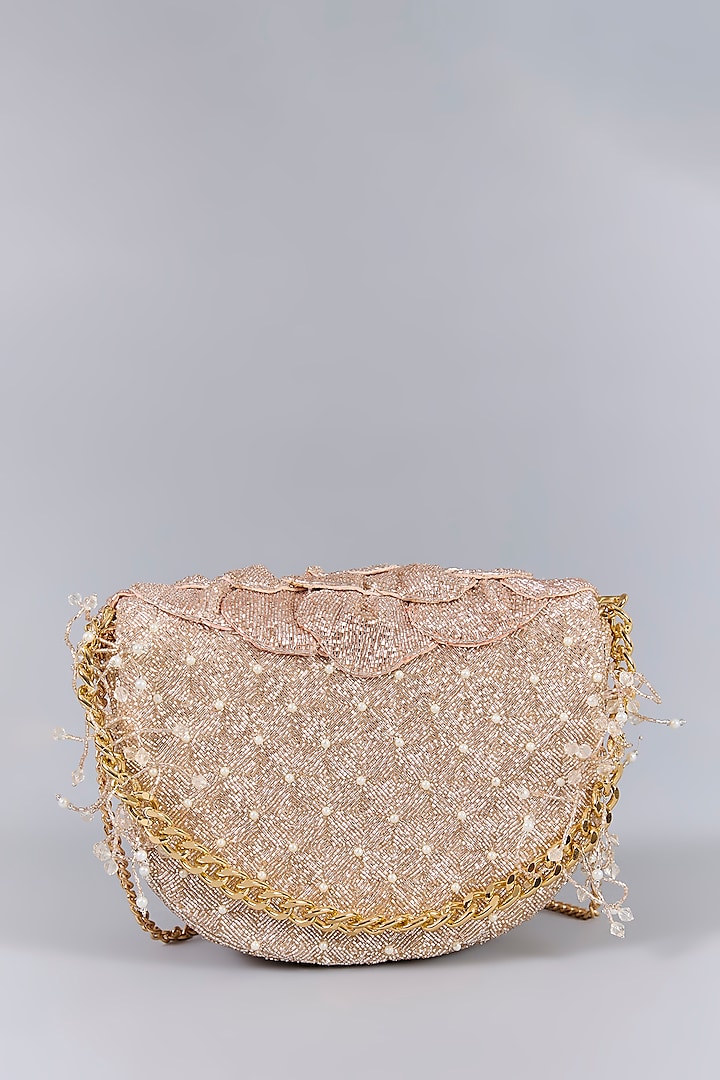 Rose Gold Luxe Microfiber Suede Japanese Beads Hand Embroidered Clutch by Doux Amour at Pernia's Pop Up Shop