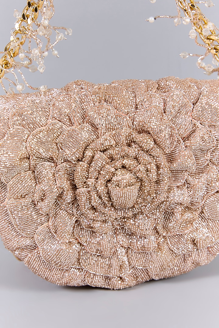 Rose Gold Luxe Microfiber Suede Japanese Beads Hand Embroidered Clutch by Doux Amour at Pernia's Pop Up Shop