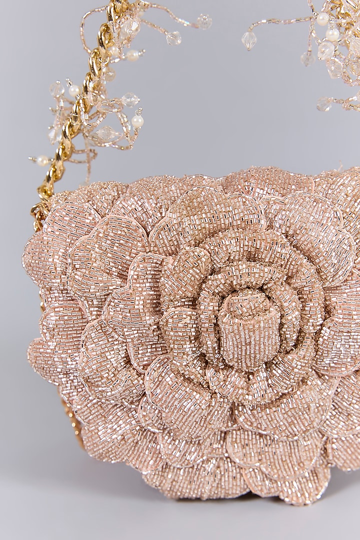 Rose Gold Luxe Microfiber Suede Japanese Beads Hand Embroidered Mini Clutch by Doux Amour at Pernia's Pop Up Shop