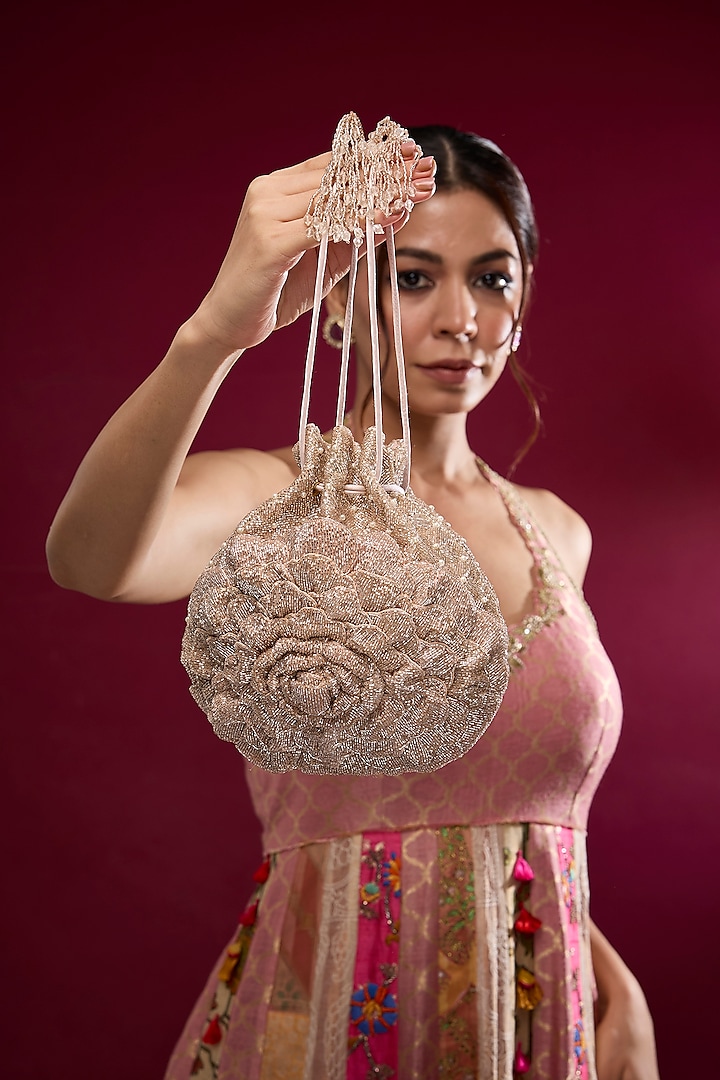 Rose Gold Luxe Microfiber Suede Potli by Doux Amour at Pernia's Pop Up Shop