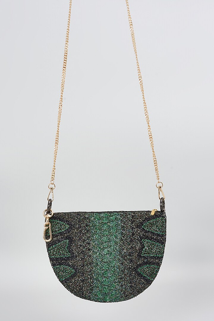 Green Japanese Bugle Bead Hand Embroidered Clutch by Doux Amour at Pernia's Pop Up Shop