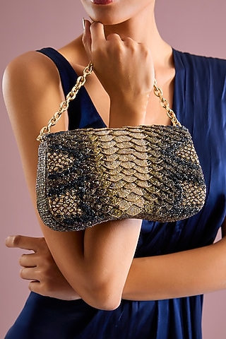 Vintage Gold Japanese & Suede Beaded Bag by Doux Amour