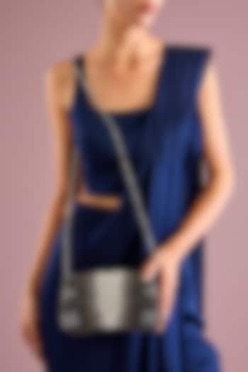 Silver Japanese & Suede Beaded Bag by Doux Amour at Pernia's Pop Up Shop