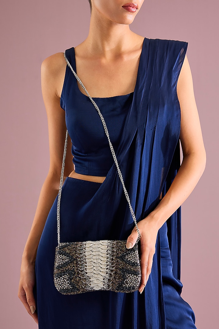 Silver Japanese & Suede Beaded Bag by Doux Amour at Pernia's Pop Up Shop