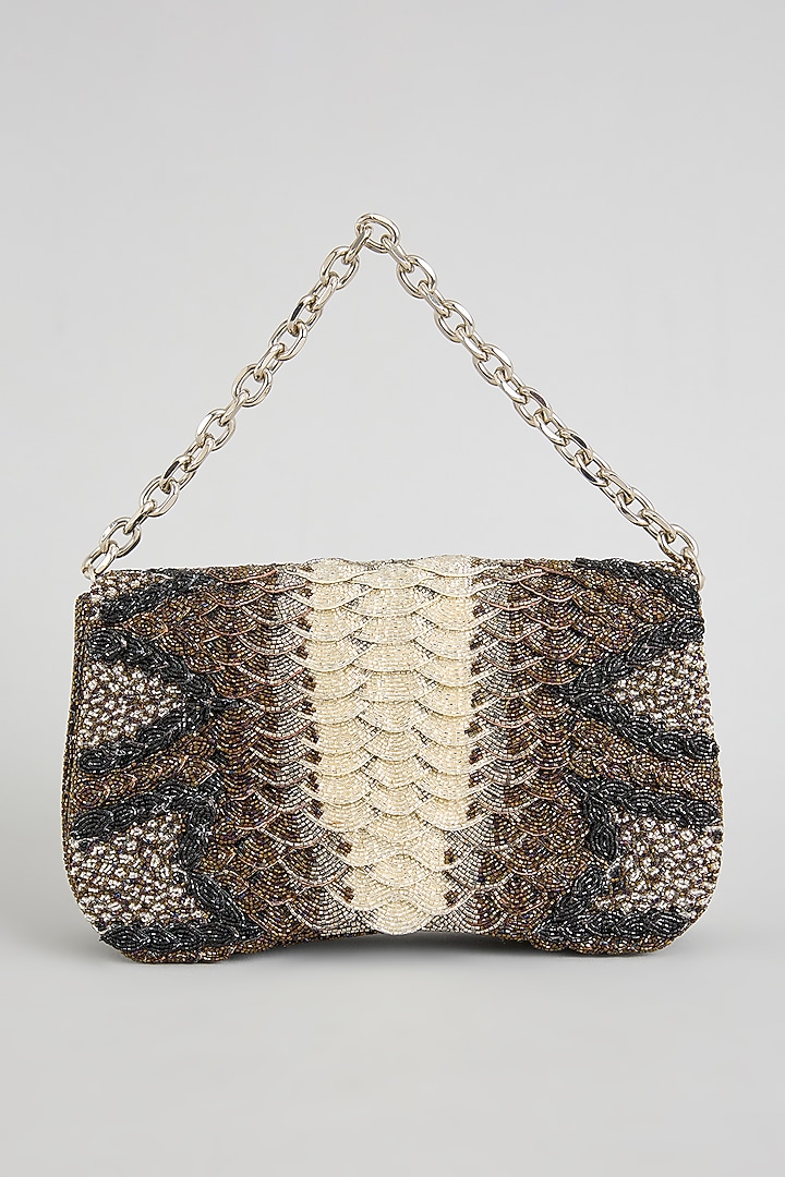 Silver Japanese & Suede Beaded Bag by Doux Amour at Pernia's Pop Up Shop