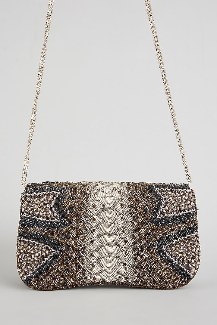 Silver Japanese & Suede Beaded Bag by Doux Amour at Pernia's Pop Up Shop