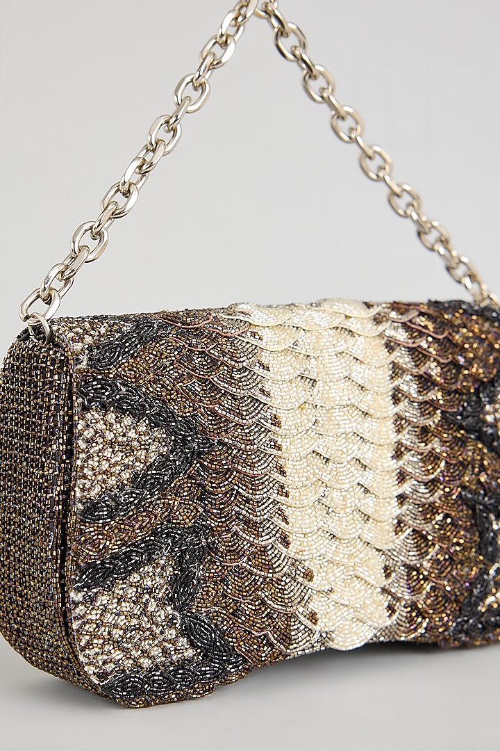 Silver Japanese & Suede Beaded Bag by Doux Amour at Pernia's Pop Up Shop