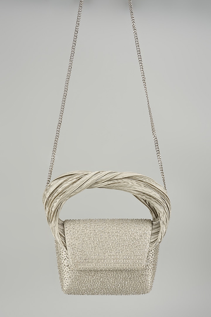 Silver Faux Leather Corded Flap Bag by Doux Amour at Pernia's Pop Up Shop