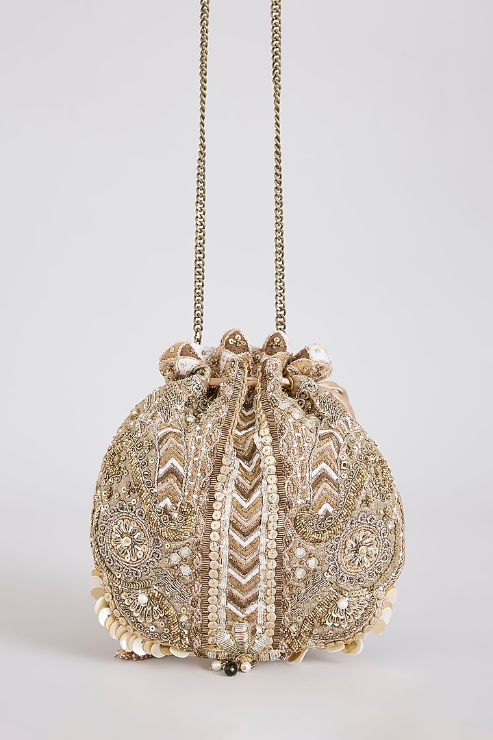 Gold Crystal & Bugle Beaded Potli by Doux Amour at Pernia's Pop Up Shop