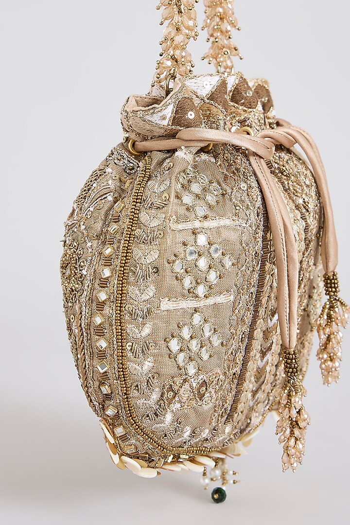 Gold Crystal & Bugle Beaded Potli by Doux Amour at Pernia's Pop Up Shop
