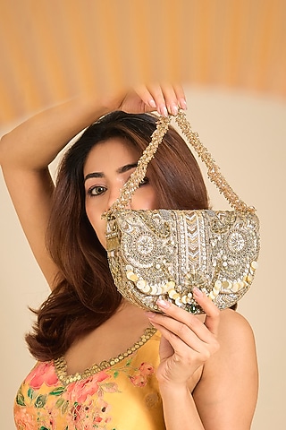 Gold & Silver Recycled Poly Satin Mini Bag by Doux Amour