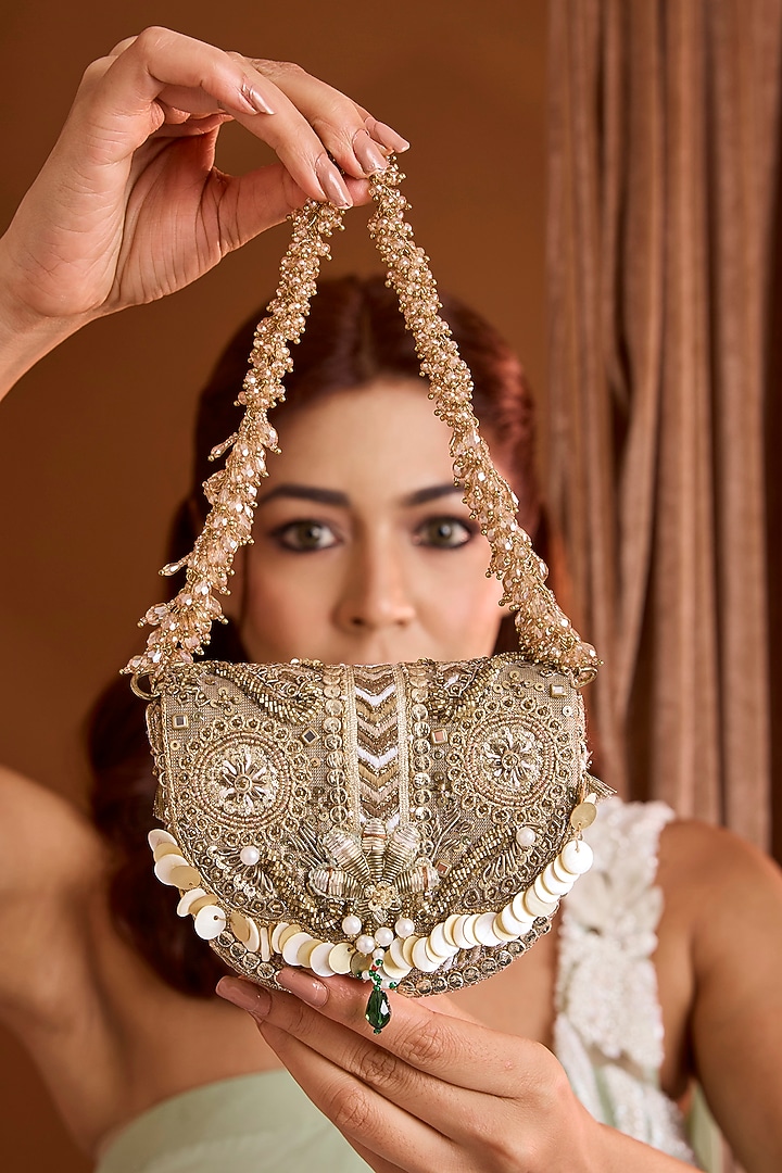 Vintage Gold Bugle Beaded & Crystal Mini Bag by Doux Amour at Pernia's Pop Up Shop