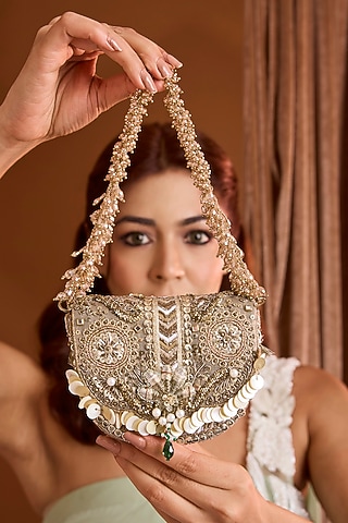 Vintage Gold Bugle Beaded & Crystal Mini Bag by Doux Amour