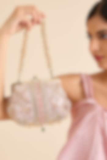 Blush Microfiber Bugle Beads Clutch by Doux Amour at Pernia's Pop Up Shop