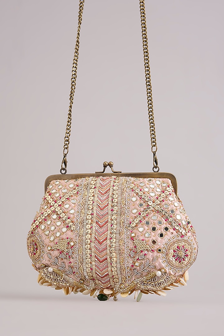 Blush Microfiber Bugle Beads Clutch by Doux Amour at Pernia's Pop Up Shop