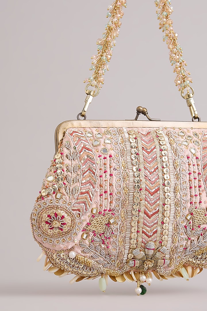 Blush Microfiber Bugle Beads Clutch by Doux Amour at Pernia's Pop Up Shop