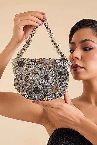Black Suede & Japanese Beaded Handbag by Doux Amour