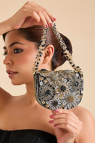 Black Suede & Japanese Beaded Handbag by Doux Amour