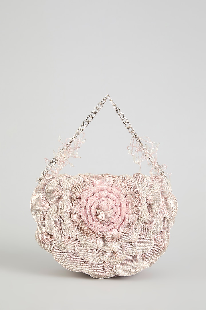Blush Pink Bugle Beaded & Crystal Clutch by Doux Amour at Pernia's Pop Up Shop