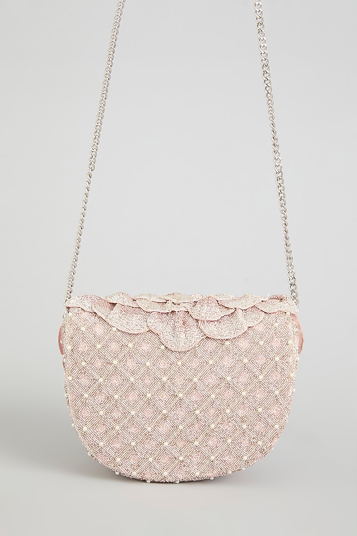 Blush Pink Bugle Beaded & Crystal Clutch by Doux Amour at Pernia's Pop Up Shop
